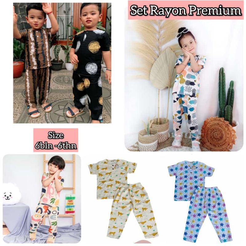 Setelan Rayon Anak Bahan PREMIUM / Baju Rayon Anak Laki-laki &amp; perempuan / Set Derian Kids Premium