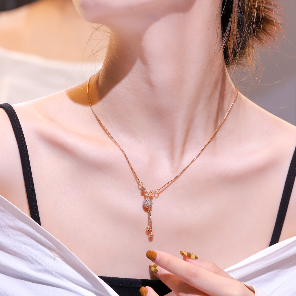 COD✅Kalung Titanium Wanita Lapis Emas Mewah Bola Liontin Klavikula Rantai Fashion Aksesoris Hijab Kalung D104