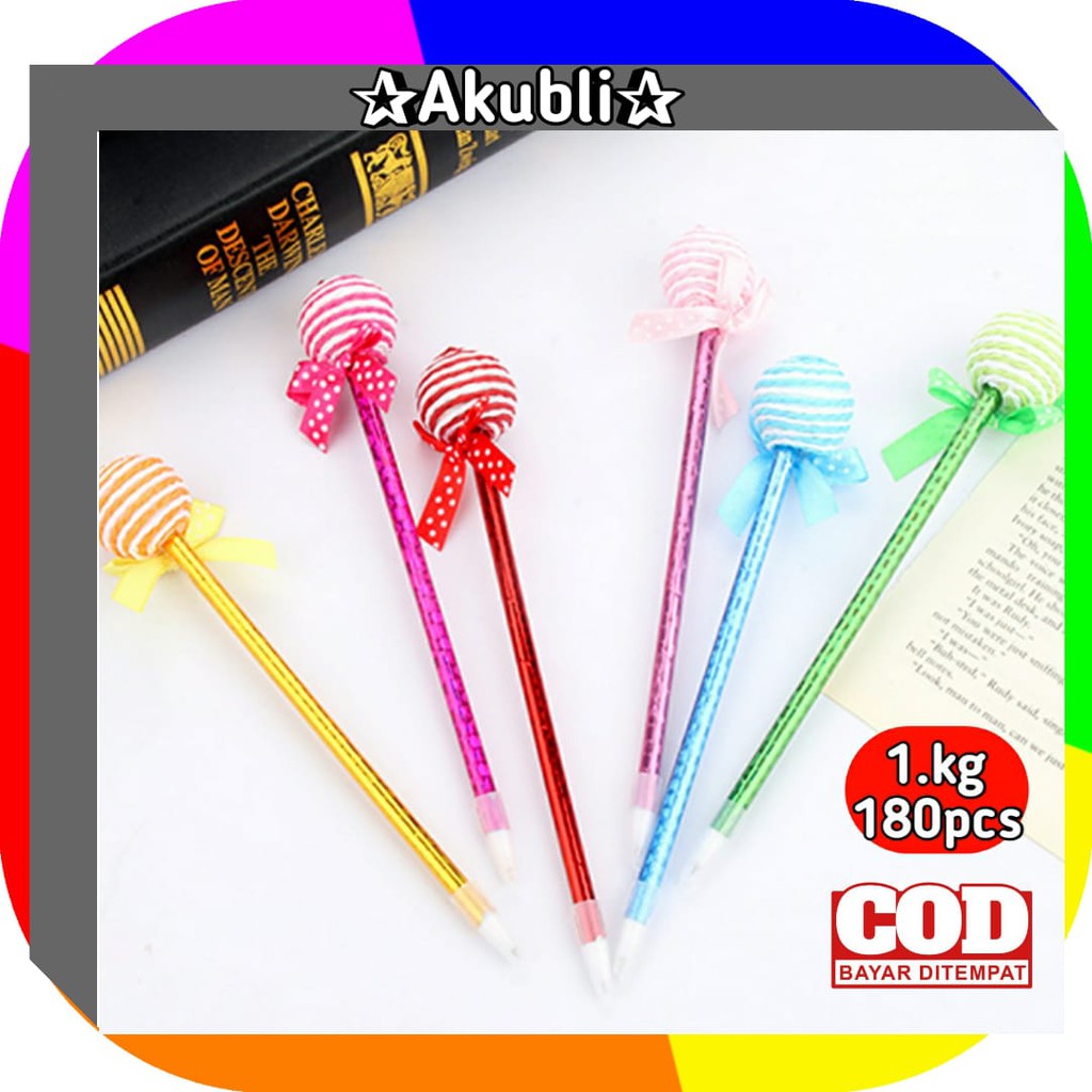 

Akubli✰ COD P129 Pulpen Lolipop Pena Gepeng Bolpen Permen Candy Lucu Unik Pen Murah Stationary