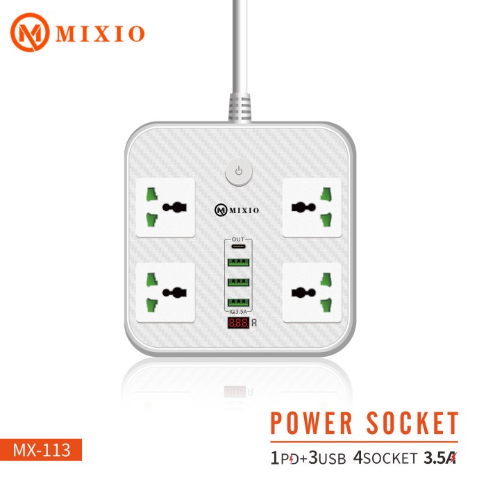 MIXIO 3.5A Power Socket Charger MX-113 1PD+3 USB+4 Socket