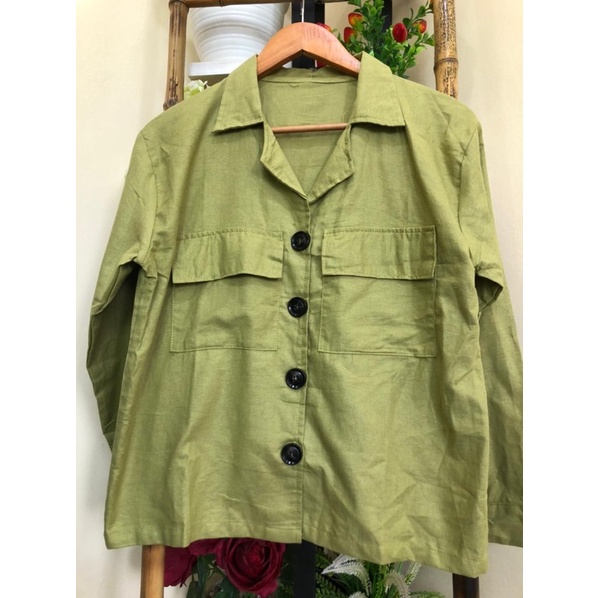 L-N LANORI KEMEJA LINEN KANCING BUTON PREMIUM WANITA - KEMEJA WANITA-AVOCADO