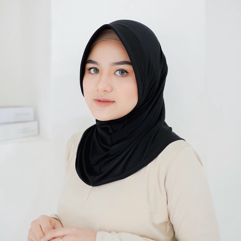 Jilbab Sport Murah /Jilbab Lycra Instan Jokowi / Bergo Sport-HITAM SPORT