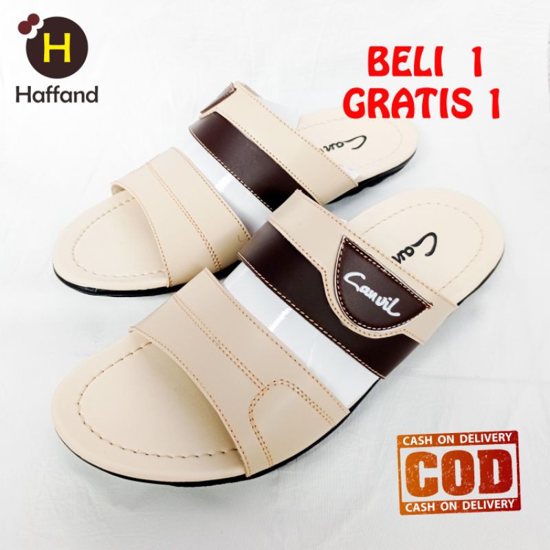 Sandal canvil pria sandal slide cowok terbaru trendy sendal pria hits beli 1 gratis 1