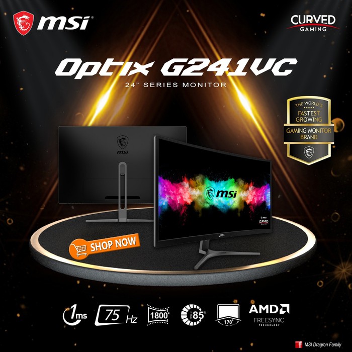 Monitor Msi Optix G241vc 24 Inch Curved Gaming Monitor 1080p Fhd 75hz 1ms Shopee Indonesia