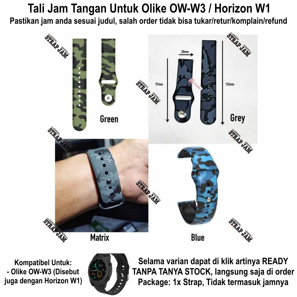 RMY Tali Jam Olike OW-W3 Horizon W1 - Strap 20mm Silikon Motif Camo Army