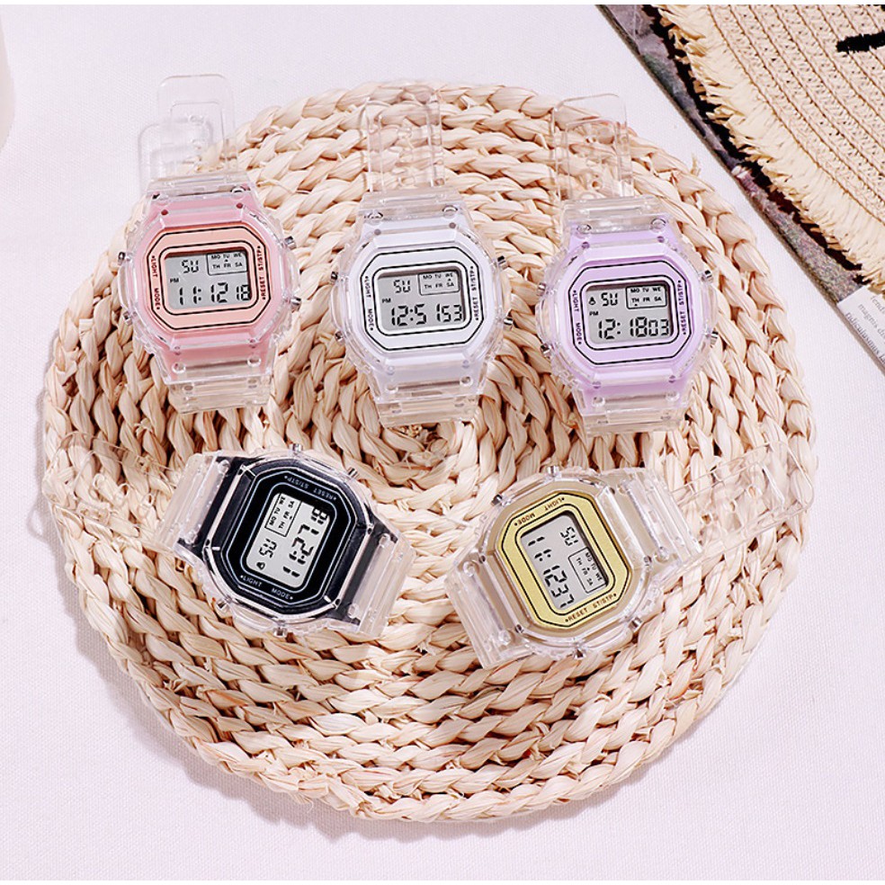 Jam Tangan Digital TRANSPARAN ANTI AIR Student Couple Watch Korea Fashion model Casio Pria Wanita