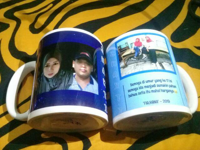 Min 12pcs - Souvenir Mug Cetak One Month / Hampers / Ultah / Manyue / Aqiqah Free Box Putih