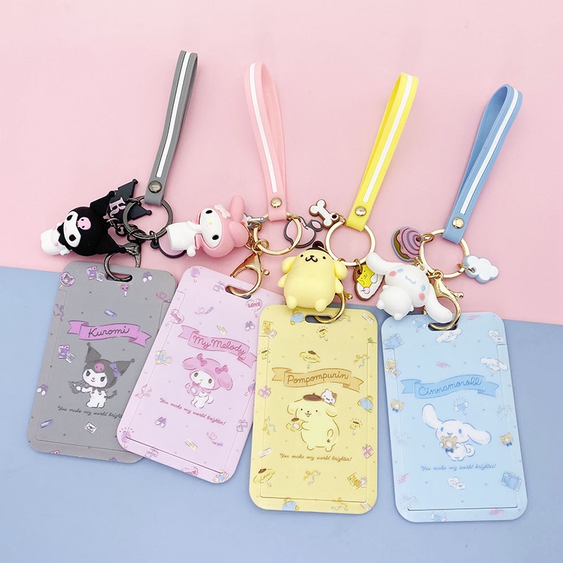 Sanrio Case Holder Kartu Bus Motif Kartun Hello Kitty Melody Dengan Lanyard Untuk Anak Perempuan penutup kartu