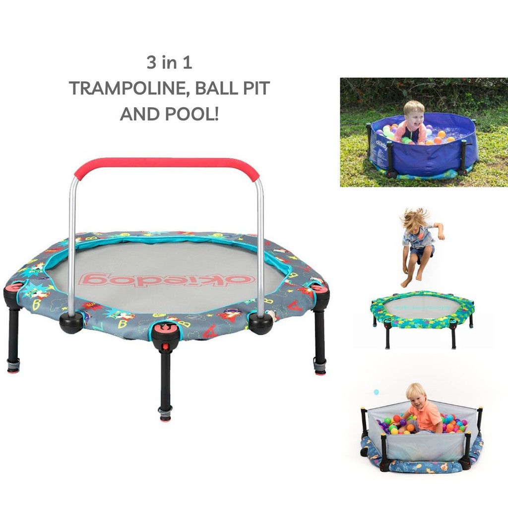 Okiedog Trampoline Super Hero 90cm + Pool Conversion dan Bola Trampolin Anak Balls Kolam Renang Baby