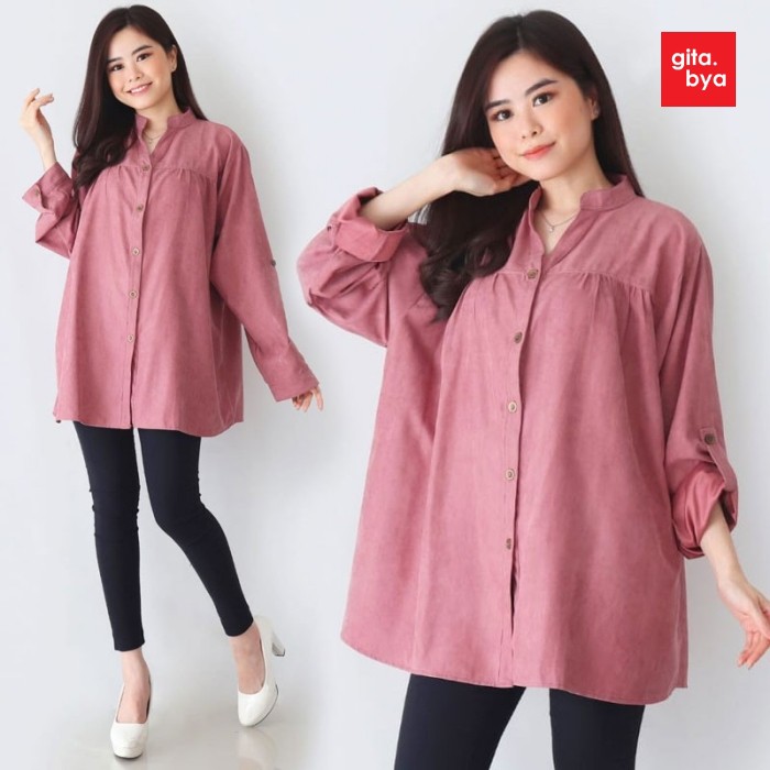 Blouse Wanita Jumbo V Neck Atasan Wanita Jumbo Big Size
