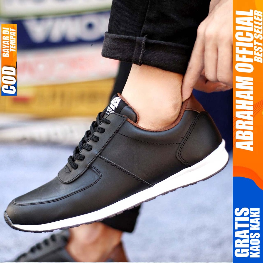 ABRAHAM Sepatu Casual Sneakers Tali Hitam Kerja Pria