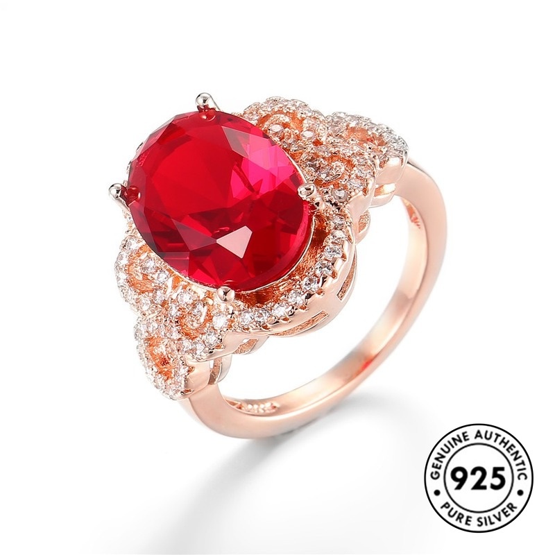 Cincin Ruby Bahan S925 Silver Warna Rose Gold