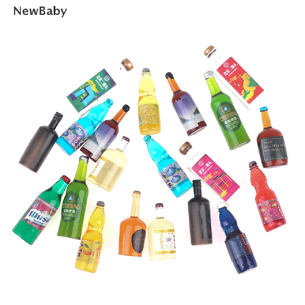 Newbaby 20Pcs / Set Mainan Miniatur Botol Minuman Skala 1: 12 1: 6 Untuk Aksesoris Dapur Rumah Boneka