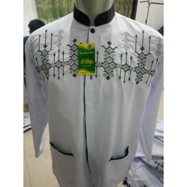 BAJU KOKO PUTIH DEWASA LENGAN PANJANG / BAJU KOKO PUTIH DEWASA BORDIR / SERAGAM KOKO GUS AZMI  /KOKO BORDIR MOTIF