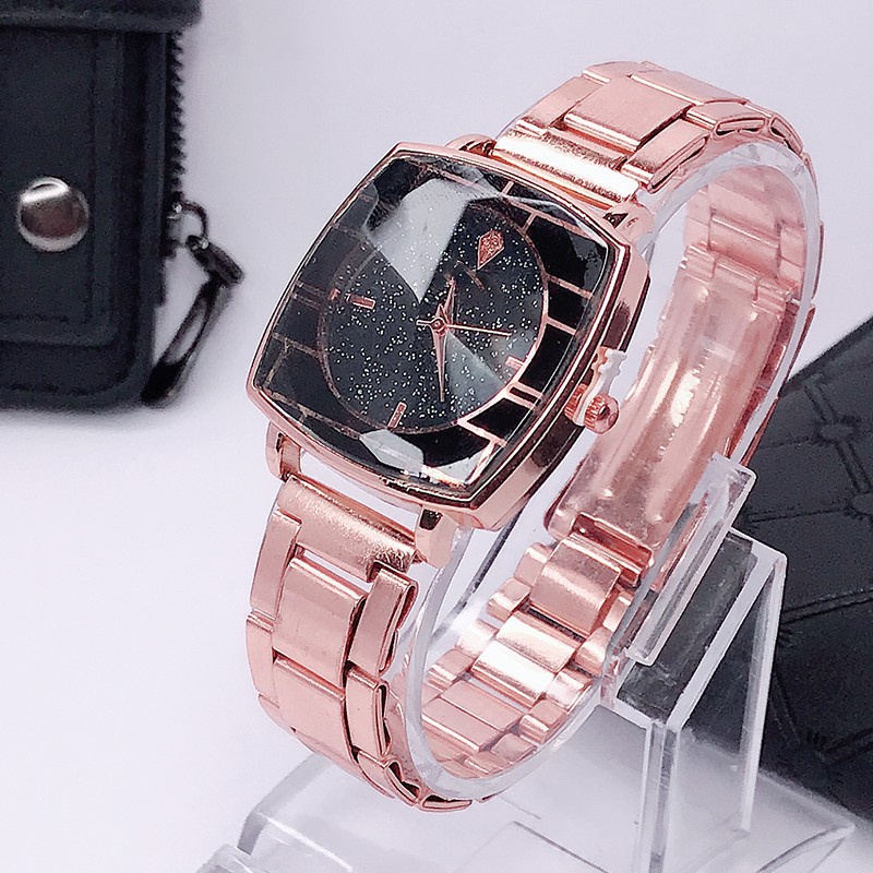 JAM TANGAN KASUAL CEWEK WANITA WACTH TERBARU TALI STAINLESS STEEL RANTAI CRYSTAL KRISTAL PREMIUM W14