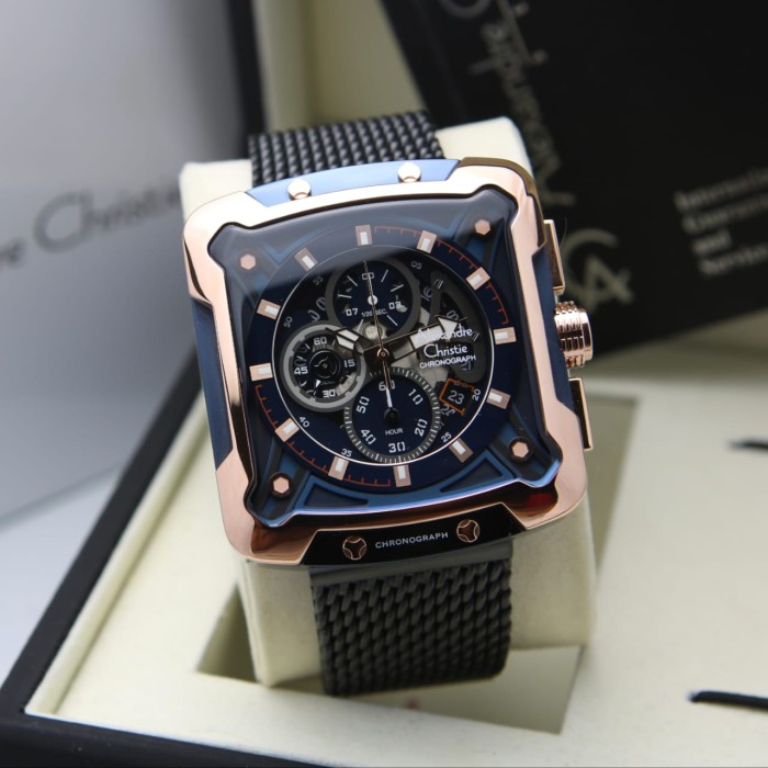 [ ORIGINAL ] Jam Tangan Pria / Cowok Alexandre Christie 3039 AC 3039 - ROSEGOLD BLUE ori