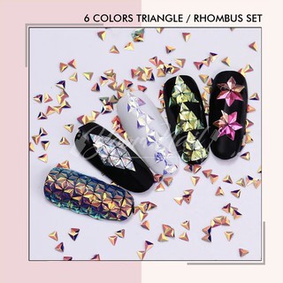 6 warna Rhombus Triangle Sequins nail set glitter nail art