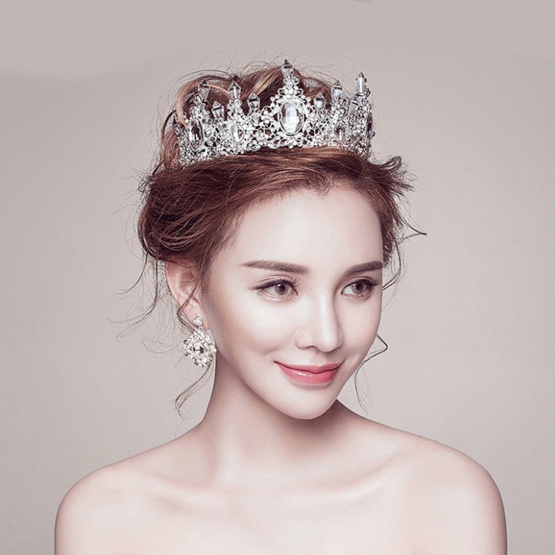 Set Mahkota+Anting Desain Bunga Hias Kristal Austria untuk Pernikahan/Pengantin/Prom