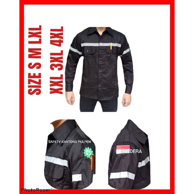 atasan safety merah tangan panjang/baju wearpack/kemeja kerja proyek/pakaian lapangan/baju teknisi