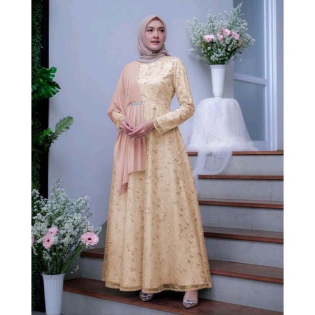 [BISA COD] GAMIS ALENA/GAMIS BRUKAT WANITA / RESLETING BELAKANG