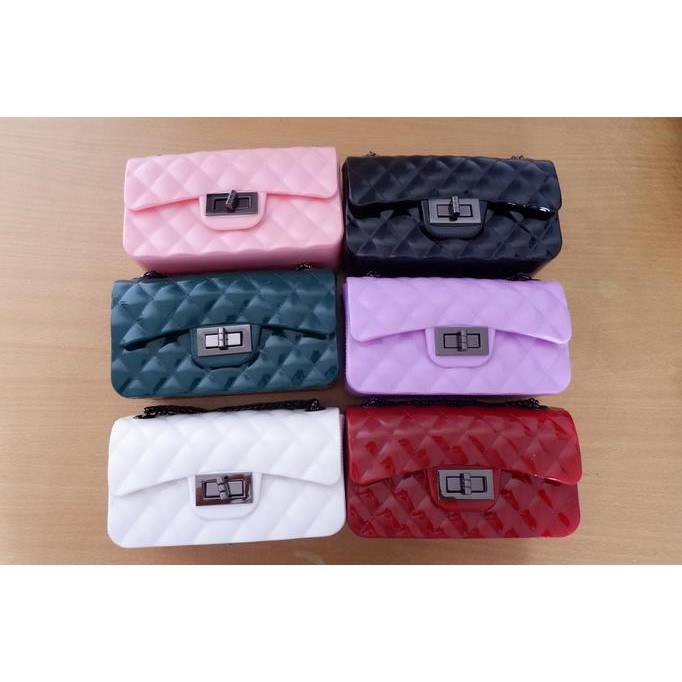 Yuk Di Order Kakak.. Mini Jelly Glossy Tas Chanel Tas Wanita Pesta Import Murah Wanita - Merah