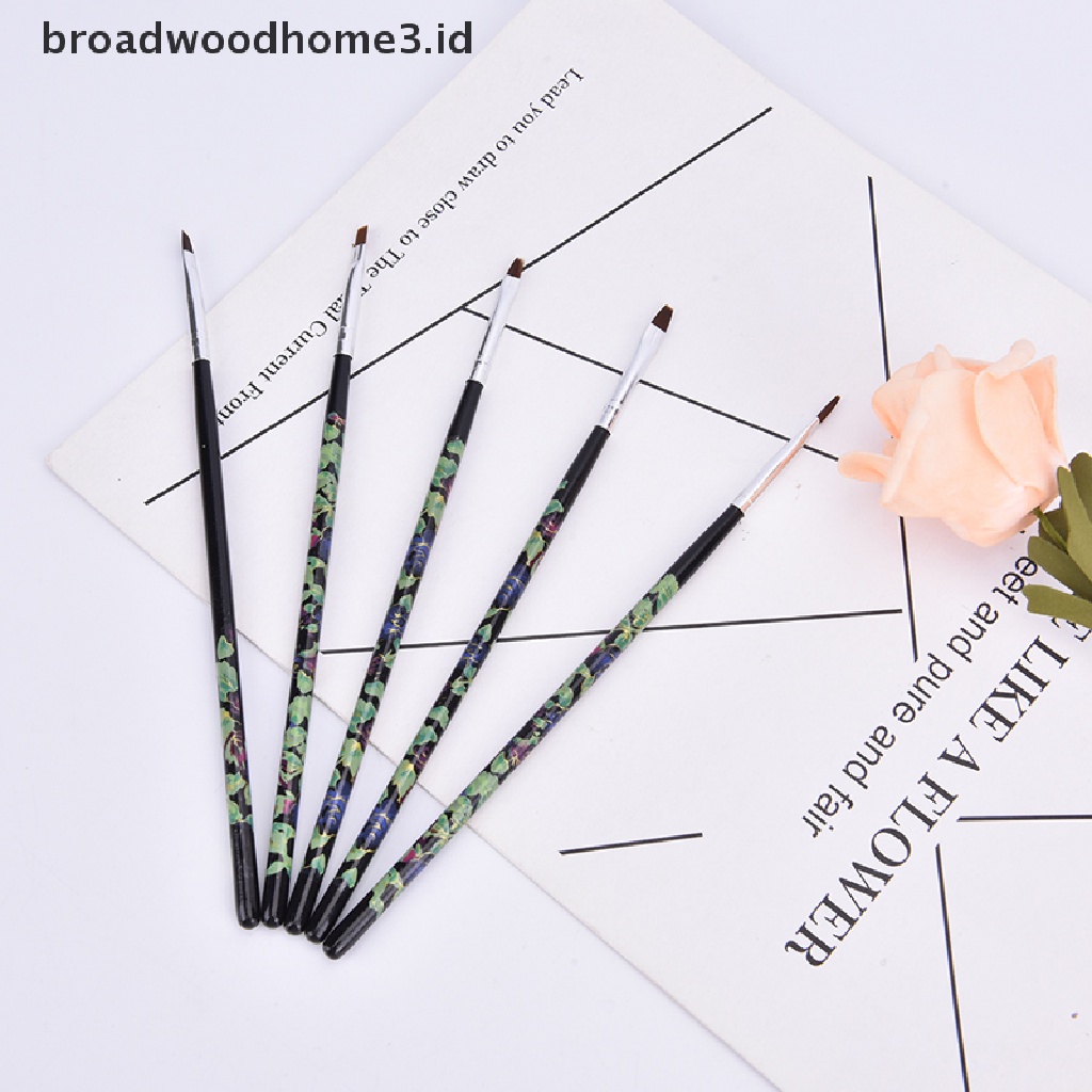 5pcs / set Brush Nail Art UV Gel Extension Kepala Flat Untuk Manicure