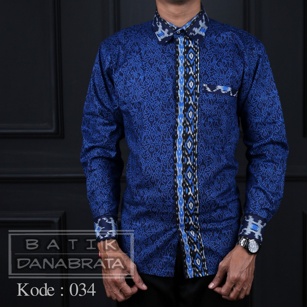 BATIK PRIA KEMEJA BATIK PRIA LENGAN PANJANG BATIK DANABRATA motif MEGA BIRU Kode 034 size M L XL XXL