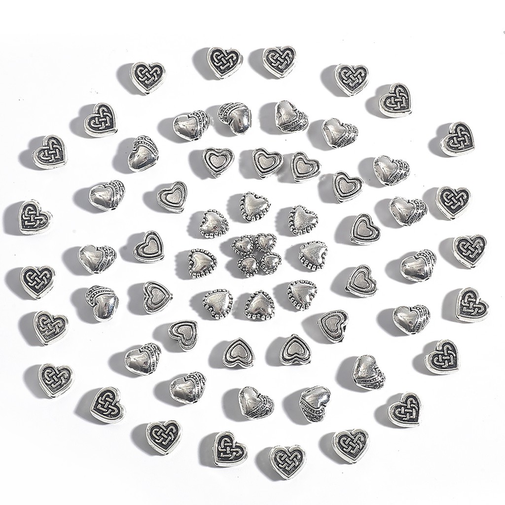 20-50 Pcs / Lot Liontin Manik-Manik Hati Antik Warna Silver Untuk Membuat Perhiasan Gelang Kalung Charms