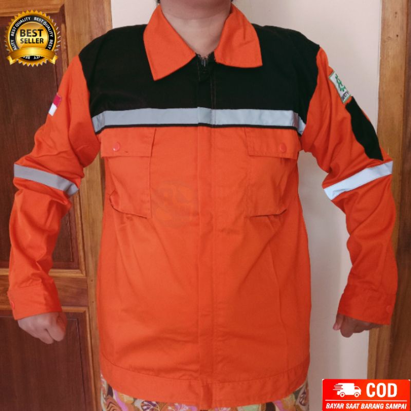 Baju Safety/ Wearpack Safety Atasan Warna Oranye Kombinasi Hitam