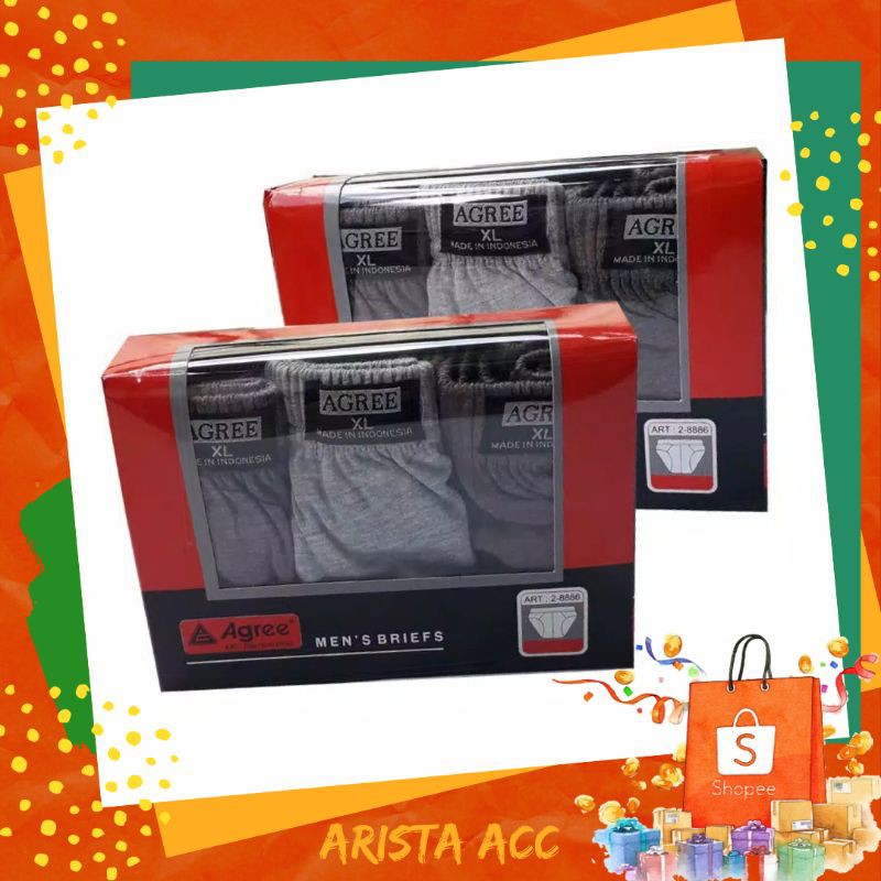 [3pcs] Celana Dalam Pria  AGREE Art.2 - 8886 CD BRIEF PRIA [Size M L XL XXL] Mens Underwear Bisa COD