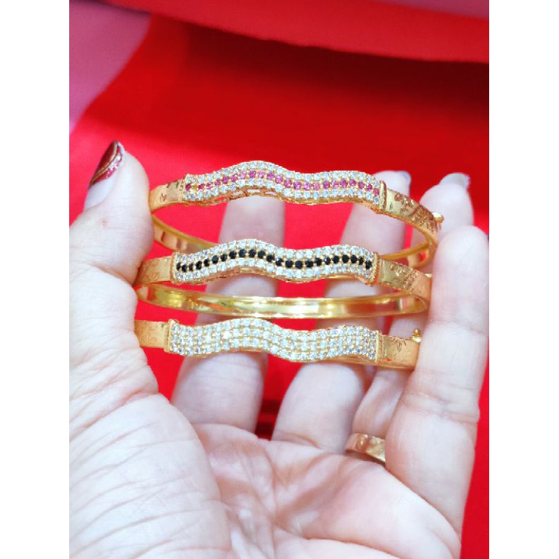 GELANG KERONCONG DEWASA OVAL MATA KOMBINASI ( PERAK 925 ) LAPIS EMAS 24K