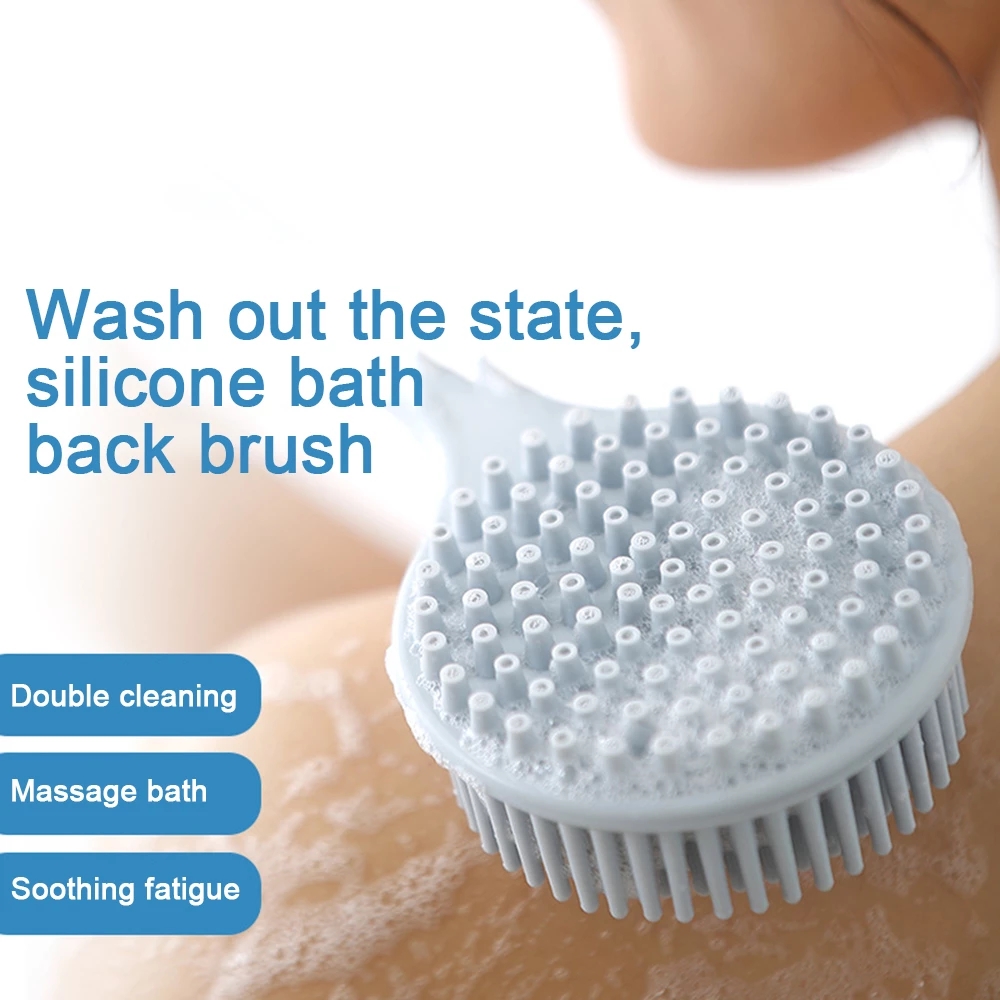 Silicone Double Side Bath Body Brush / Long Handle Back Massage Shower Cleaning Brush