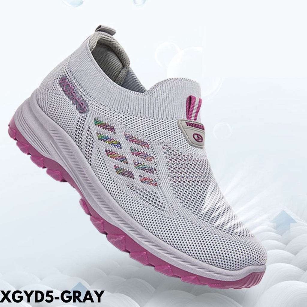 TIS - Sepatu Sneakers Wanita Simple Tanpa Tali Ringan Olahraga Running Senam Polos Slip on Bahan Flyknit GYD5