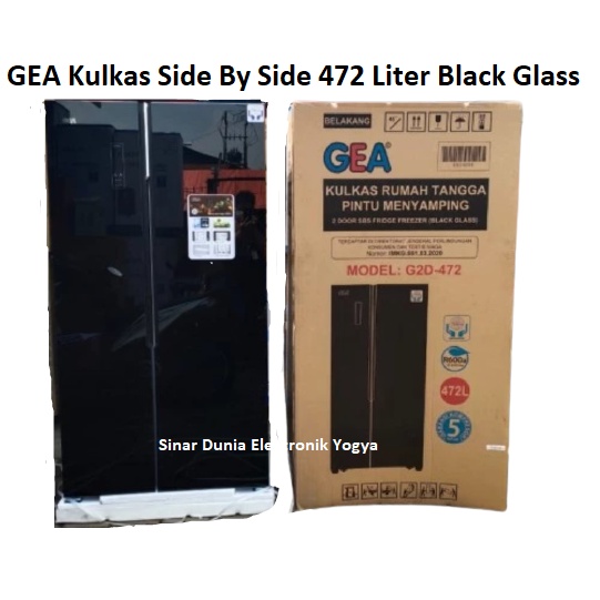 GEA Kulkas Side By Side 472 Liter G2D-472 Black Glass 150W G2D 472