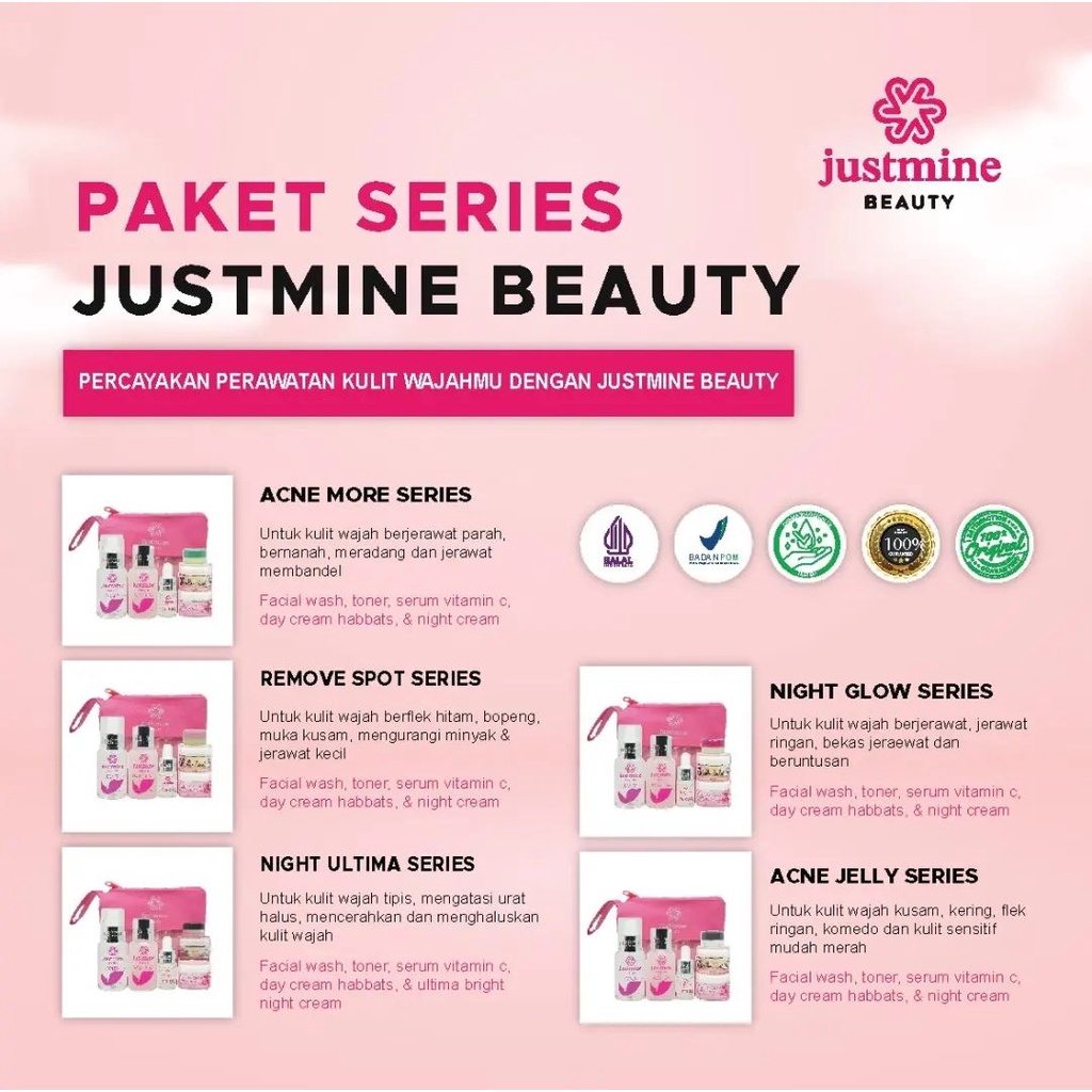Justmine Beauty Skincare Glowing Best Seller Cream Wajah | Paket Skincare Bpom