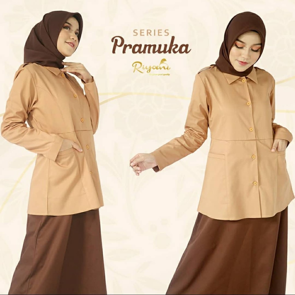 Baju Seragam Pramuka Guru Pembina Sekolah Syari Bahan Marryland drill | Gamis Pramuka RIYANI BRAND