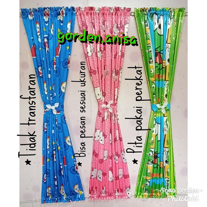 Gorden jendela minimalis ikat kupu kupu vrian hello kitty,doraemon,keroppi