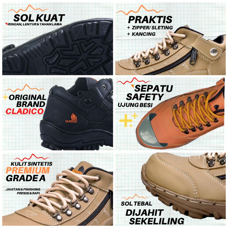 Sepatu Safety Pria Ujung Besi Original Cladico Lion Low Kerja Proyek Lapangan Industri