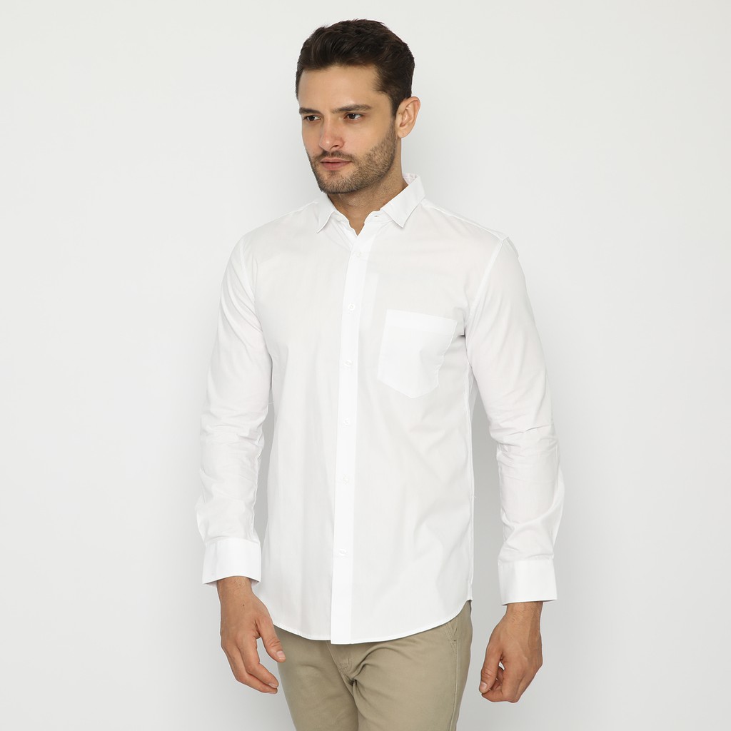 Platini Kemeja Basic Putih Pria Lengan Panjang Katun Poplin 66301