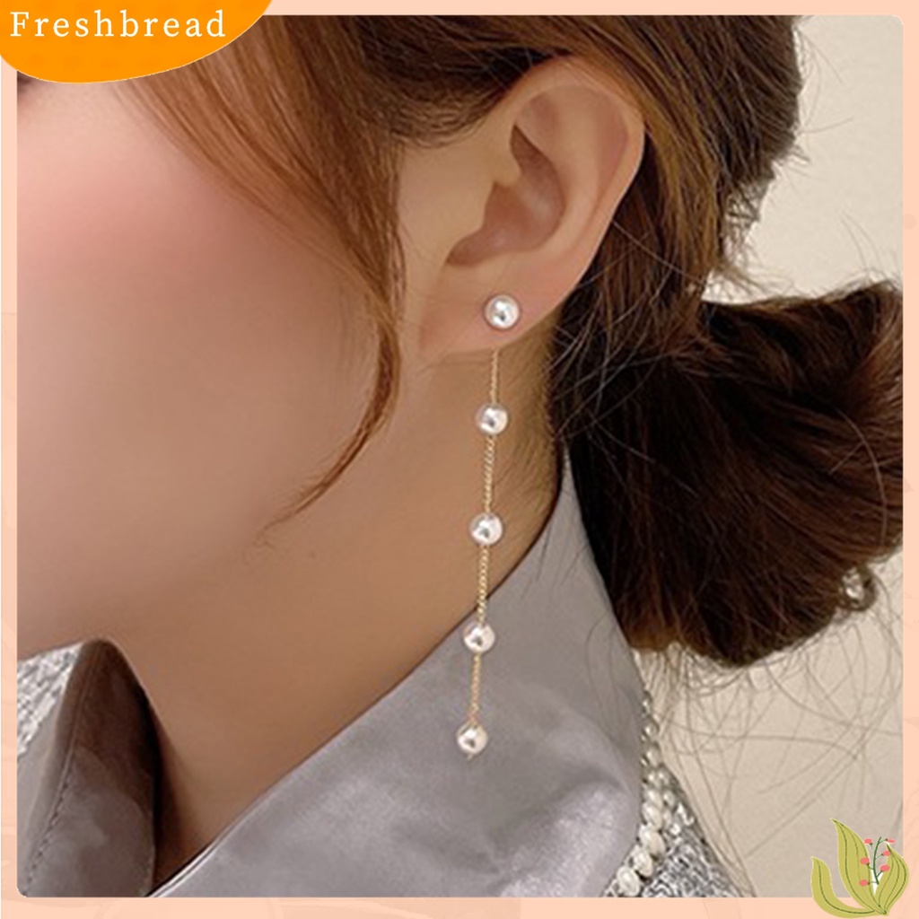 Terlaris 1 Pair Ladies Earrings Attractive Faux Pearl Earrings Charming Long Dangle Earrings for Daily Life