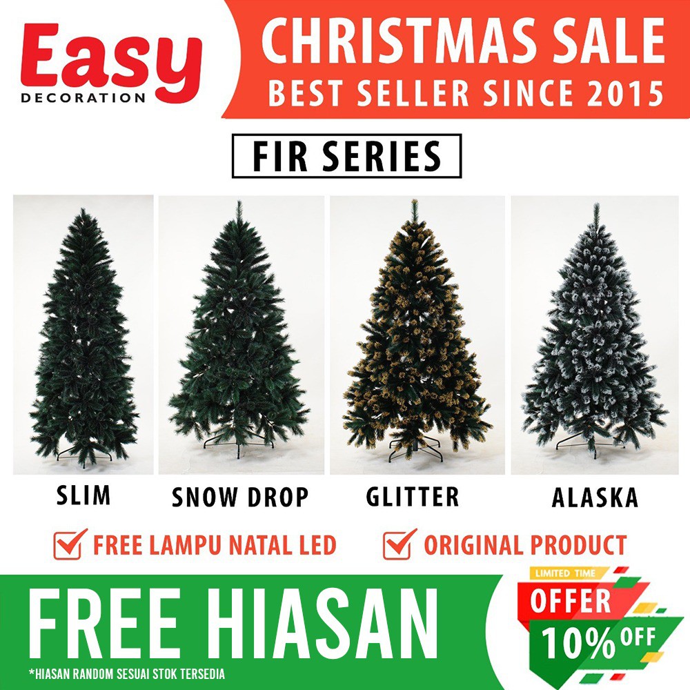 EASY DECORATION Pohon Natal 3 Meter 300 Cm 10 ft FEET PINE CHRISTMAS TREE Jarum Polos Salju Emas Gol