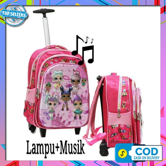 Tas Best Seller Terlaris Sekolah Kekinian Perempuan Premium Ransel Cow Tas Lol Sd Lampu + Musik Trol