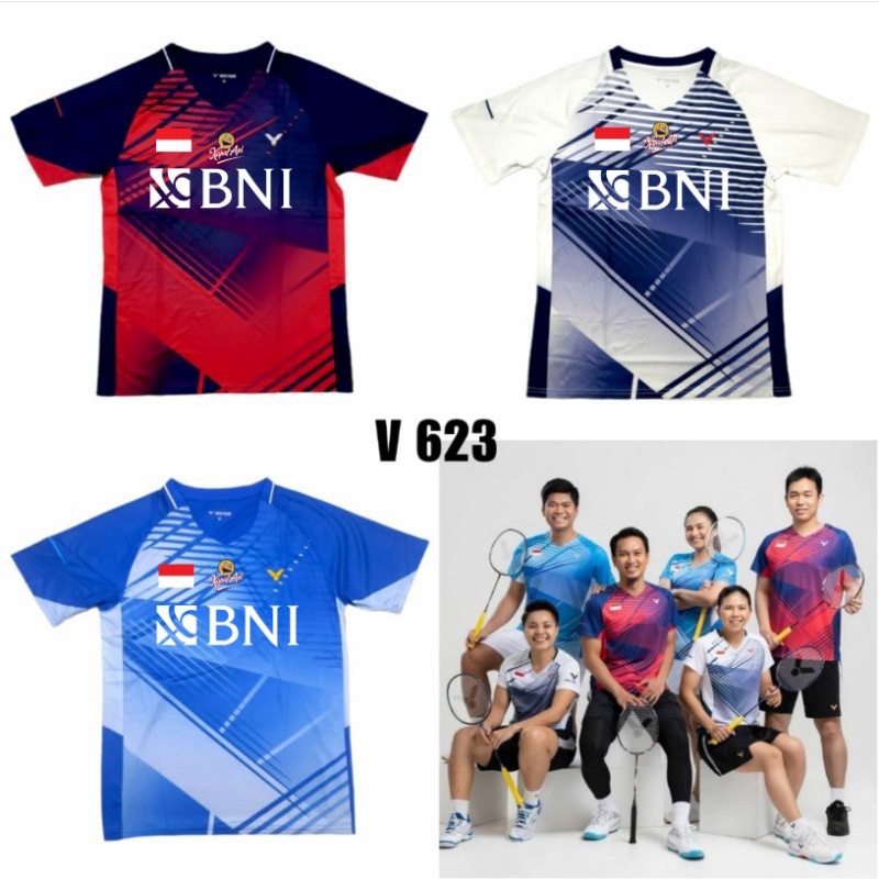 Jersey badminton victor V623 Import Grade Original lengkap dengan sablon sponsor