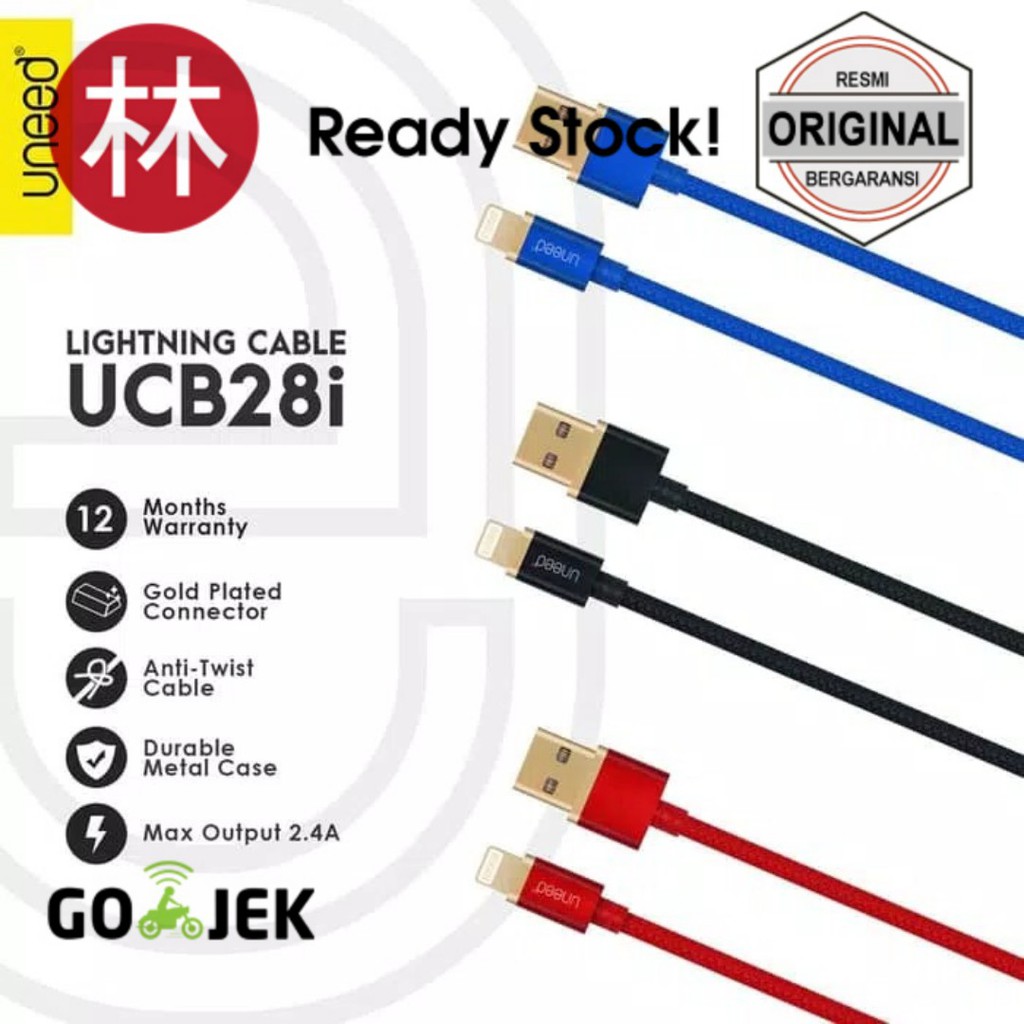 Uneed UCB28i Gold Plated Kabel Data Lightning Fast Charging Max 2.4A