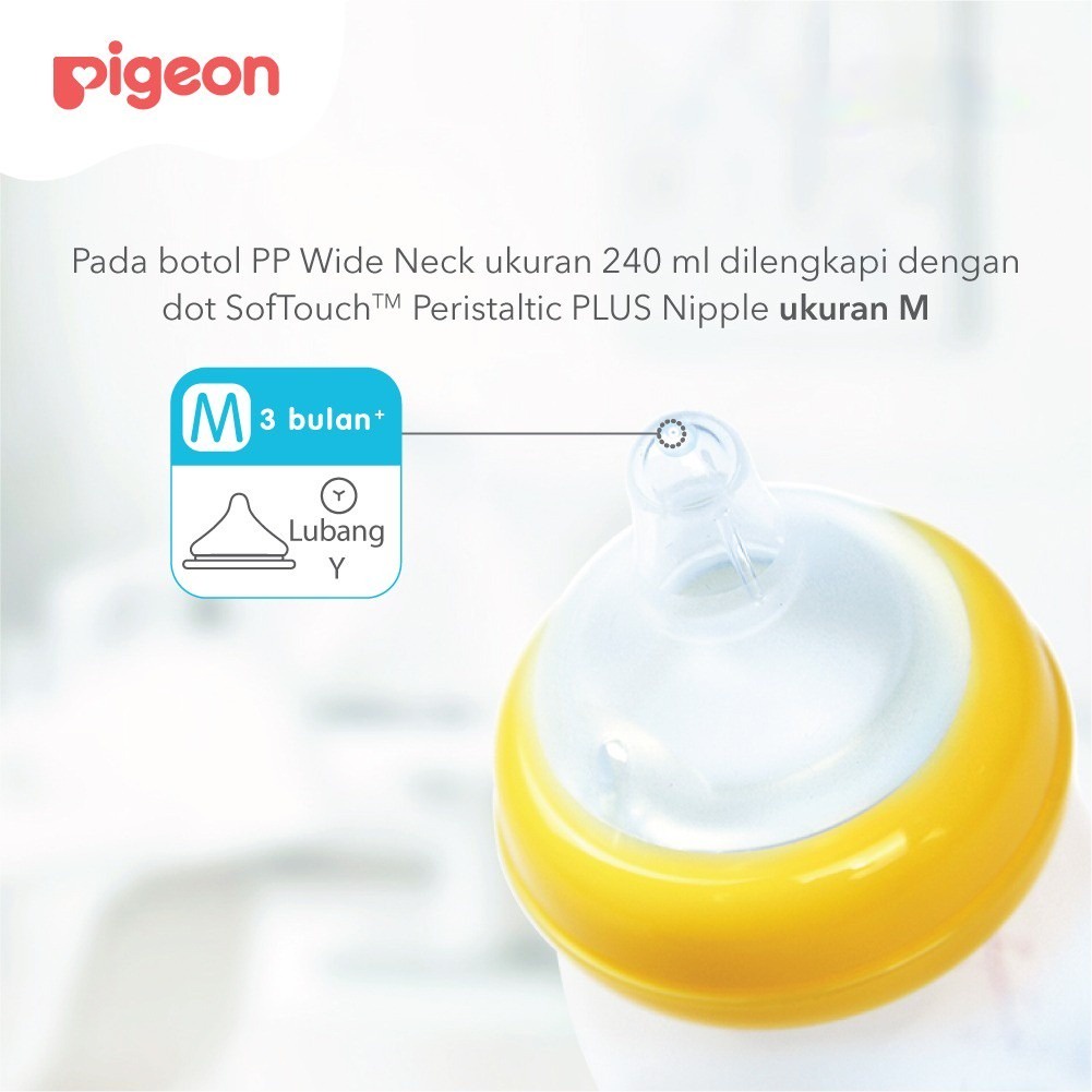 Pigeon Botol Susu SofTouch Peristaltic Plus PP Clear Wide Neck Mickey Bottle 3+ Bulan Kuning 240ml