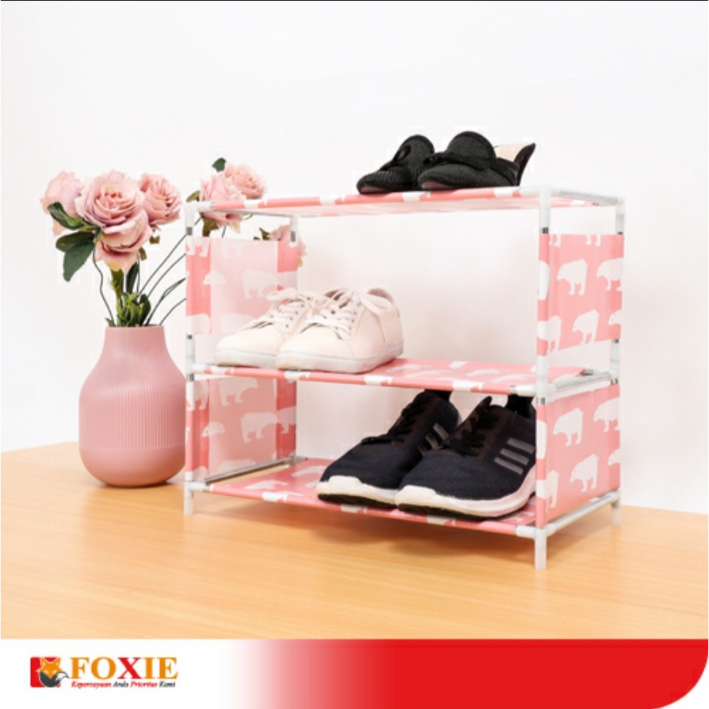 RAK SEPATU PORTABLE MOTIF SUSUN 3 TINGKAT / RAK SEPATU / TEMPAT SEPATU GRATIS PACKING BUBBLE WRAP