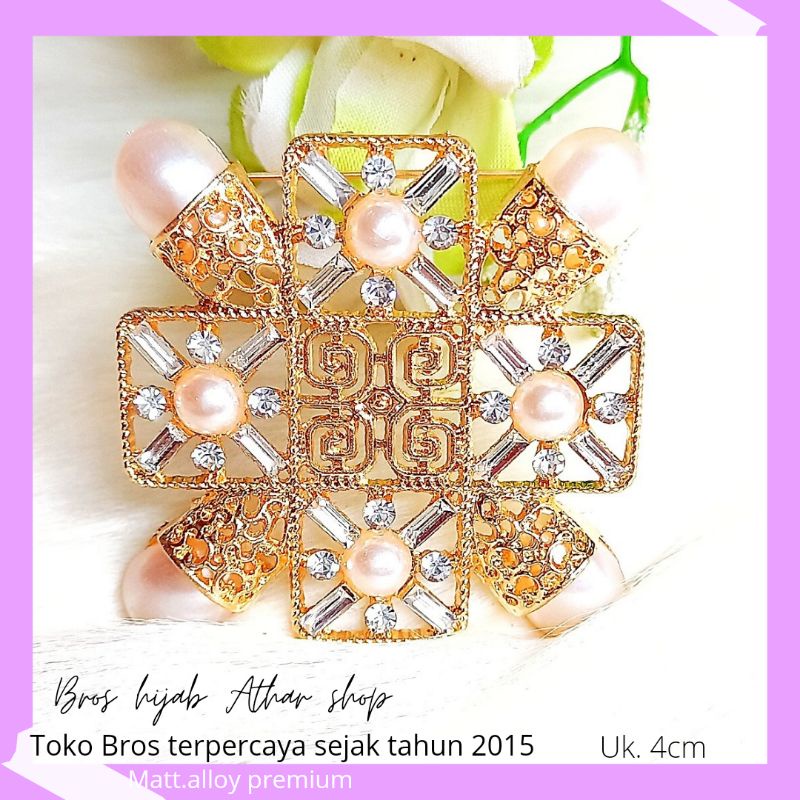 Bros B/bross signature branded /brooch button/Bros hijab buttonscarves Athar shop scarves murah-RA prem gold