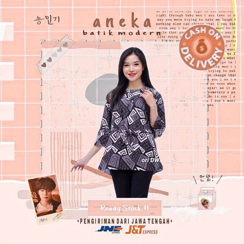 ATASAN BATIK WANITA CEWEK BLOUSE BATIK FORMAL SIMPEL KERJA KANTOR M L XL HITAM PUTIH UNGU LILAC