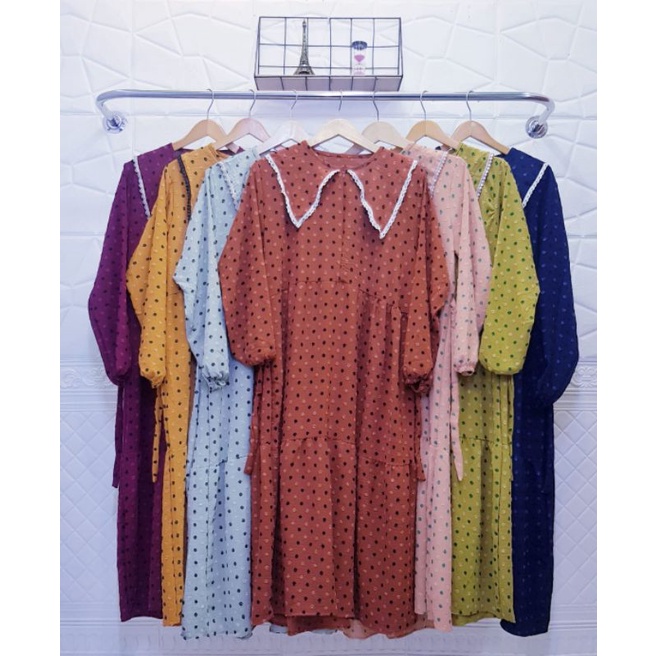 Midi Dress Crinkle Rubia Renda Motif Timbul Murah Bagus Ready Stock