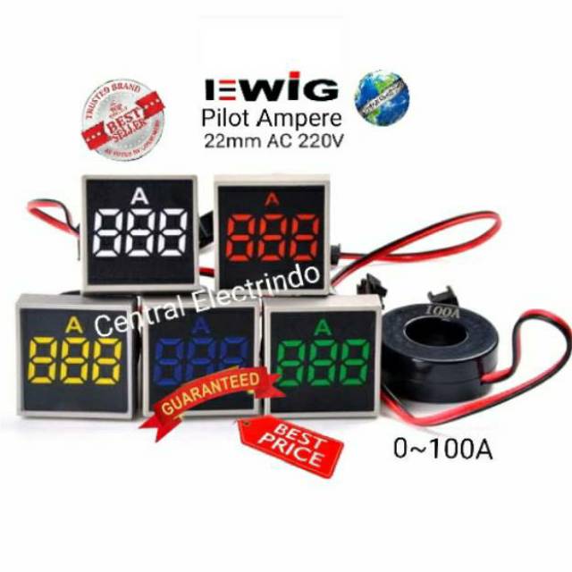 Pilot Lamp LED With Ampere Indicator Kotak 22mm 220VAC EWIG.